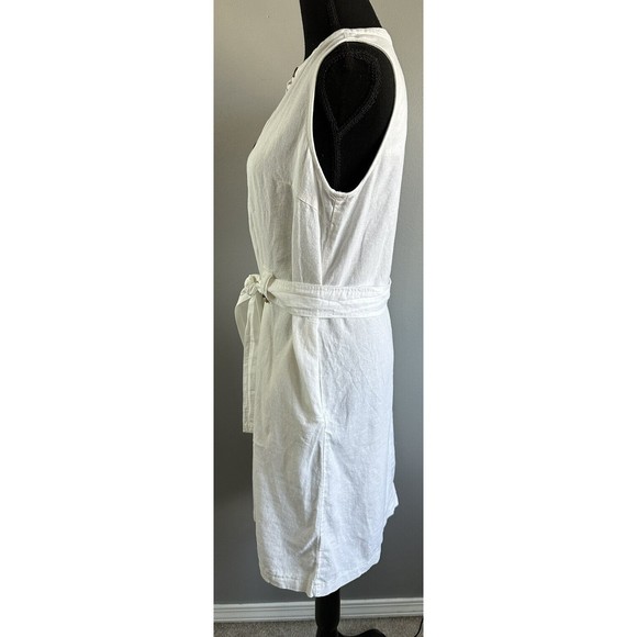 Liz Claiborne Sleeveless White Belted Linen Blend Dress Womens Size M Sheath - Picture 3 of 6